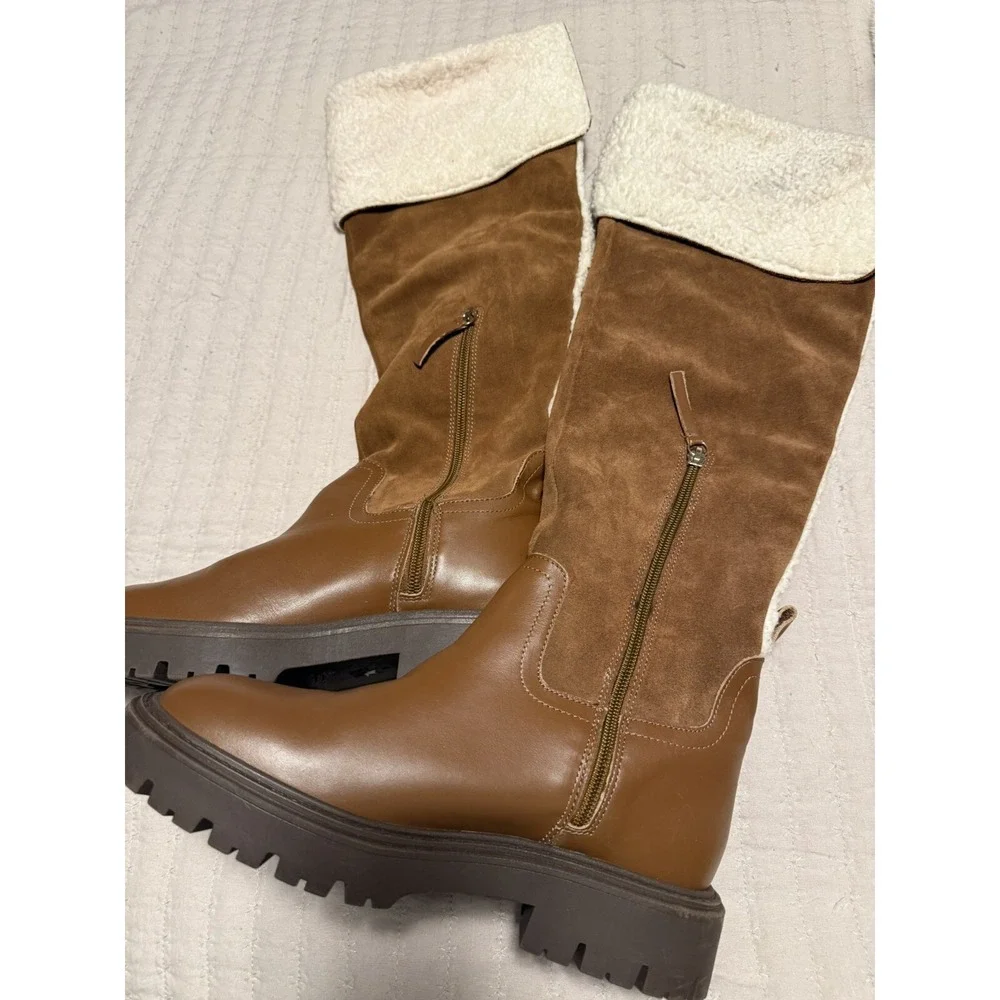 ZARA Over The Knee Boots with Fleece Trim